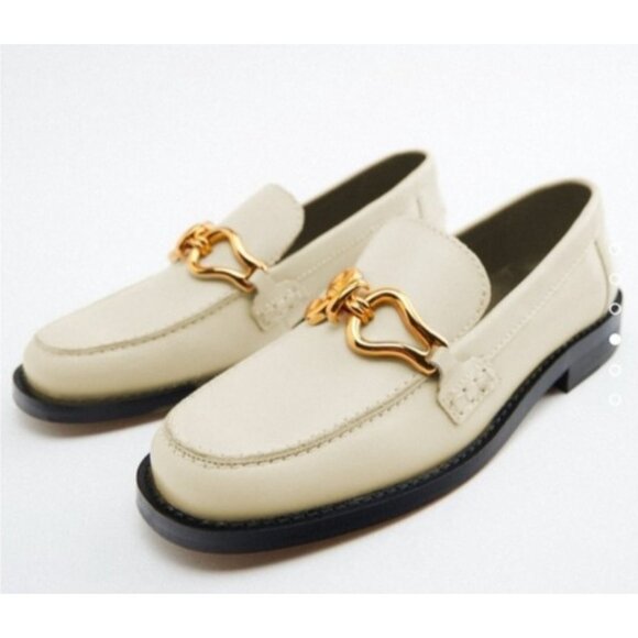 ZARA White Leather Horsebit Loafers Women EU 39 US 8. 5 Gold Buckle AIRFIT Flat - Picture 13 of 13